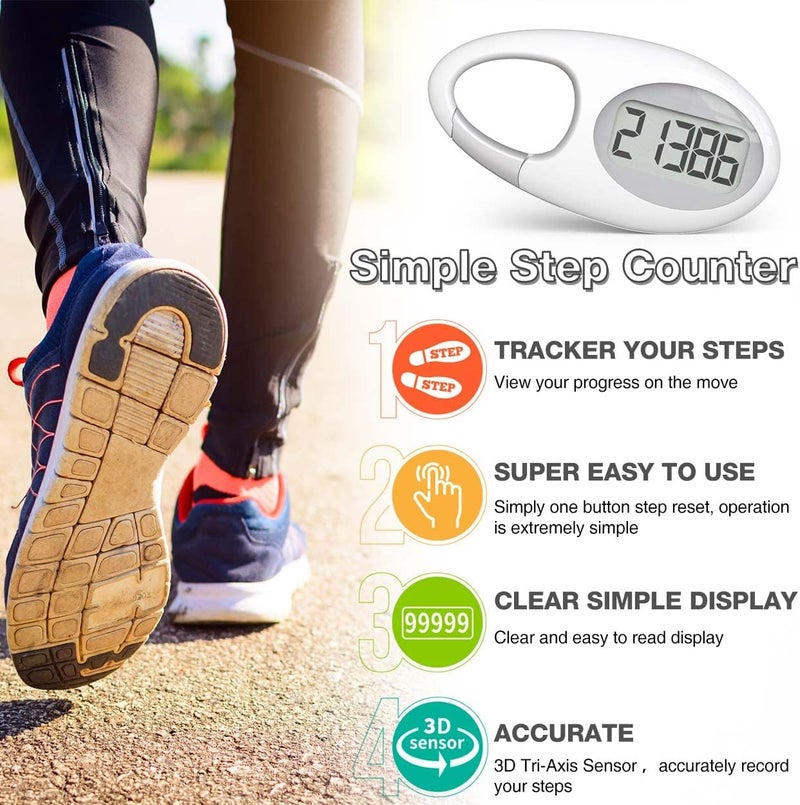synwoo Simple 3D Step Counter, Walking Pedometer, Steps Tracker with Neck Lanyard/Carabiner for Men Women Teens Adults Seniors - Image 2